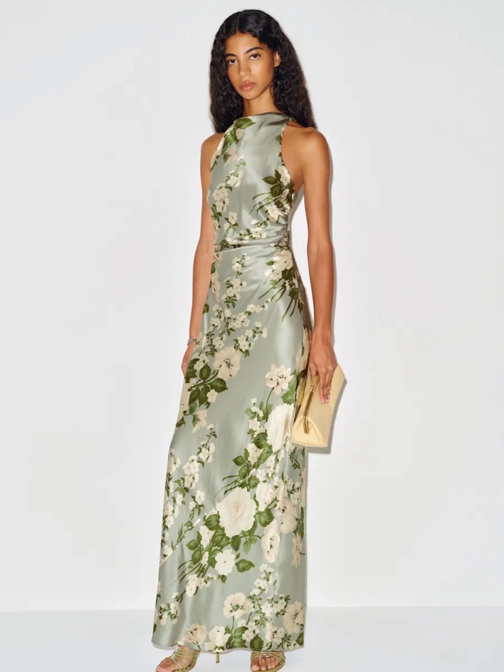 Reformation Sage Green Floral Halter Maxi Dress - Picture 1 of 3